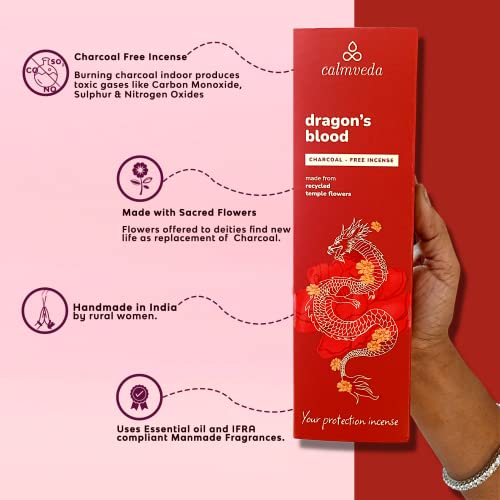 Peru Dragons Blood Incense Sticks - (80 Scented Sticks) Charcoal Free, Made from Upcycled Flowers | Sweet, Spicy & Ambery Notes | Protection Incense Sticks for Bad Energy Cleansing (Sangre de Grado)