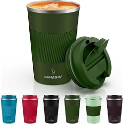 MOMSIV 12oz Travel Coffee Mug, Insulated Coffee Cup with Leak Proof Lid | 6-Hour Heat Retention, 360°Leak proof, Vacuum Stainless Steel Double Walled, BPA-free, Reusable And To Go Coffee Mug