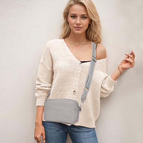 Image of Small Crossbody Bags for Women Genuine Leather, Guitar Strap Shoulder Handbag Purse Camera Bag with Rfid Card Slots, grey