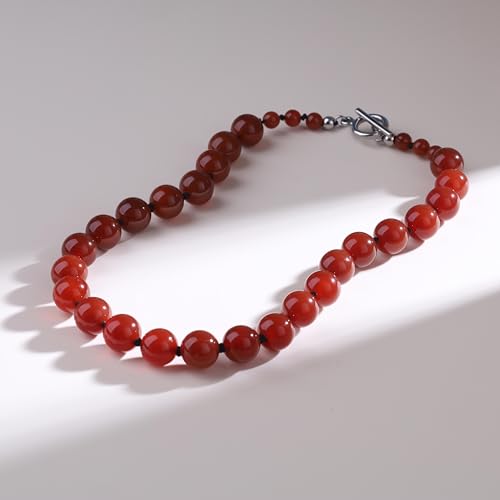 GAVU 12mm Choker Necklace for Women, Statement Necklace Onyx/Carnelian Beaded Choker for Women 16"/18"4