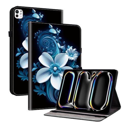 Étui iPad Air 13 M3 2025 Cuir Support Coque Protection Motif Orchidée Fond Noir