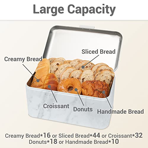 Alhom Bread Box/Holder/Keeper/Bin For Kitchen Counter, Countertop, Large White Metal Bread Storage Container, Stainless Steel, Modern Marble Print #TOP2