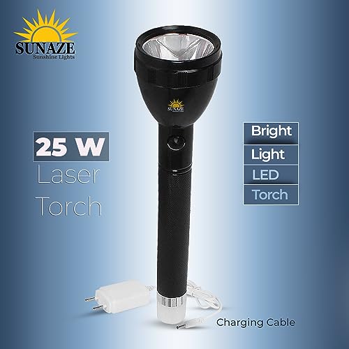 Image of Sunaze Rechargeable Emergency Led Torch Light /Flashlight with Lithium Battery 2 in 1 Torch with Back Light Lamp