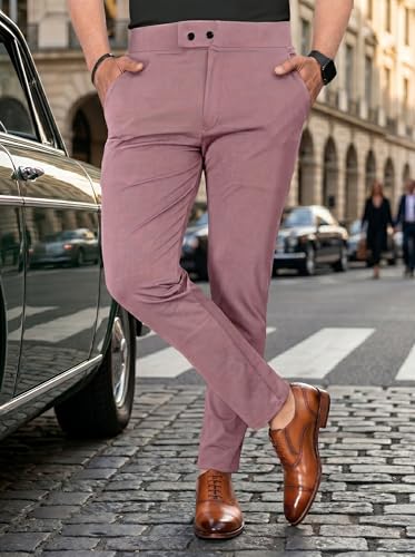 Image of erke Men's Slim Fit Formal Trouser with 4-Way Stretch | Lycra Blend Wrinkle Resistant Office Chinos for Men | Mid Rise Tapered Trousers for Men