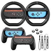 Switch 2 Accessories Bundle For Nintendo Switch 2/Switch1/OLED Joycons, Steering Wheel For Mario Kart World/8 Deluxe, Controller Grip With Ergonomic Design, Anti-Slip Thumb Grip Joy-Stick Caps