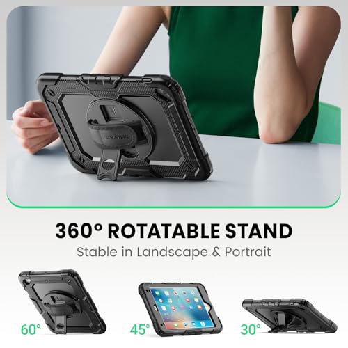 Image of SEYMAC for iPad mini 5 / Mini 4 Case 7.9 Inch, Heavy Duty Shockproof Full-Body Protective Case with Screen Protector, 360 Rotating Stand, Hand /Shoulder Strap for iPad mini 5th / 4th Generation, Black