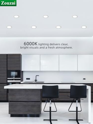 zouzai 12 Pack 6 Inch 6000K Ultra-Thin LED Recessed Light with Junction Box, 12W Dimmable,Ra>85 High Brightness - ETL and Energy Star Certified