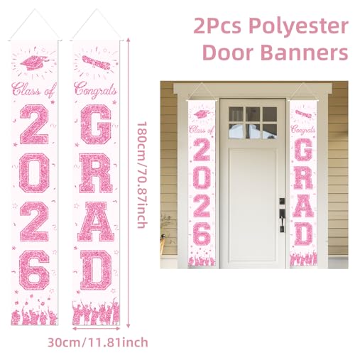 Image of 2026 Graduation Decorations, Light Pink Graduation Banner Class of 2026, Hanging Congratulations /Congrats Grad Porch Banner for Door Schools Grad Party Decorations Pink