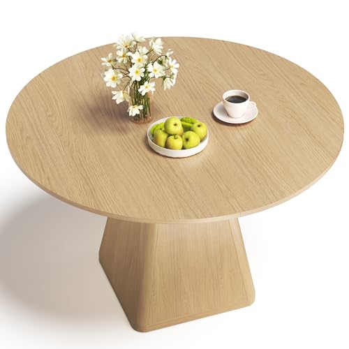 TOTEBOX 120cm Round Dining Table for 4 People, Wooden Kitchen Table for Living room, Dining Room, Pedestal Base (Oak Wood)