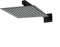 Ducha De Banho Quadrado Luxo Slim 20x20 cm Inox Com braço De Parede Piscina Chuveiro Chuveirão Solar Para Jardim E Área Externa PRETO - FONSES