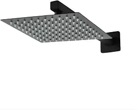 Ducha De Banho Quadrado Luxo Slim 20x20 cm Inox Com braço De Parede Piscina Chuveiro Chuveirão Solar Para Jardim E Área Externa PRETO - FONSES