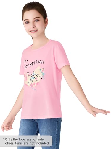 Image of Dvenki Girls Graphic Short Sleeve Crewneck T-Shirt Sizes 6-18 | breathable soft cotton blend, cute graphic prints, summer little and big girls tee, ideal casual wear for school, daily