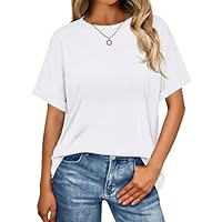 Wayleb Tee Shirt Femme Oversize Été Décontracté Col Rond Manches Courtes Grande Taille Haut Chic et Elégant T Shirts Couleur Unie Blouse