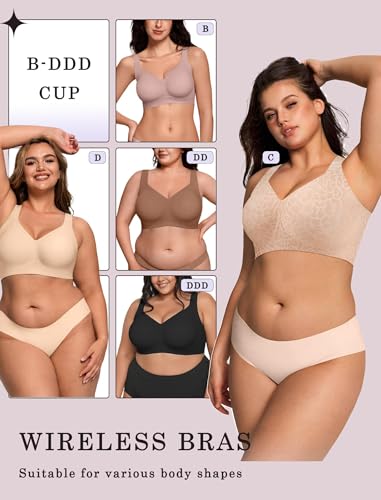 Image of OEAK Womens Wireless Jelly Bras Plus Size Support Push Up Comfortable Bra | no underwire,full coverage,for large breast,minimizer bra,seamless,tshirt bras,everyday bra