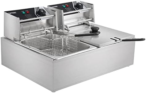 ROVSUN 22.8QT/21.6L Electric Deep Fryer w/Baskets & Lids, Countertop Commercial Stainless Steel Dual Tank Kitchen Fat Fryer Frying Machine for French Fries, Donuts, Adjustable Temperature, 5000W