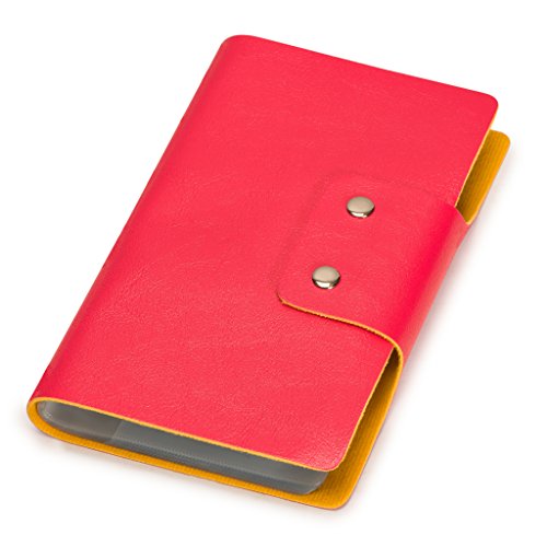 Nicely Neat Credit Card Holder Leatherette Business Card / Credit Card Organizer Book (Rose Red) - Holds Up to 188 Cards (96 Cells) - Top Grade Faux Leather - 32 Pages - Stylish
