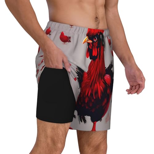 Red Chicken Print Men Stylish Functionality Swim Trunks Breathable Beach Shorts Surfing Gym Fishing3