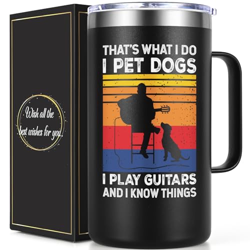 Lifecapido Guitar & Dog Lover 20oz Insulated Mug, Black