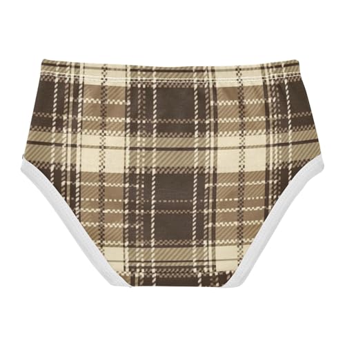 Brown Beige Plaid Girls' Moisture-Wicking Panties Breathable Toddler Underwear for Kids in Sizes 2T,3T, 4T, 5T, 6Y and 8Y2