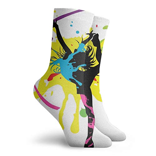 Fashion Compression Socks,Dancing Girl With Paint Splashes Colorful Background Contemporary Illustration,Performance Polyester Cushioned Athletic Crew Socks for Running,Athletic, -12 inch2