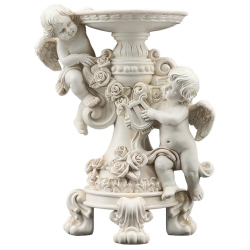 Estatua Ángel Porta Velas Barroco Resina Blanca miniatura 1