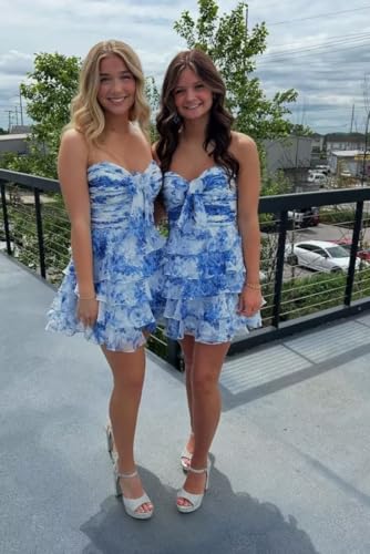 Strapless Homecoming Dress for Teens 2025 Bow Tiered Chiffon Short HOCO Dress L010202