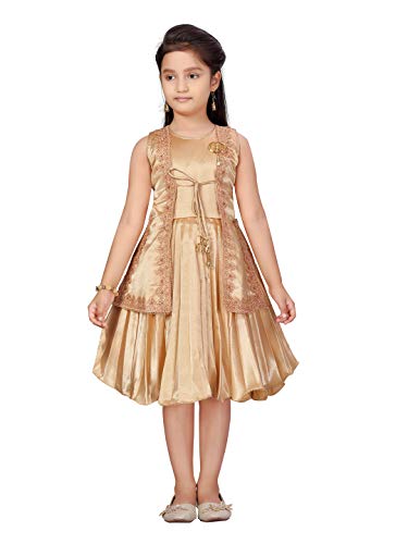 Image of MUHURATAM Girl's Silk Fit and Flare Knee-Length Dress