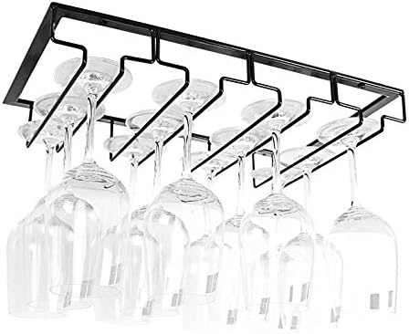 FIAMER Wine Cup Holder Table Decoration Storage Hanger Metal Organizer for Bar Kitchen 4 Rows Stemware Rack Under Cabinet Stainless Steel Hanger Storage Shelf Black