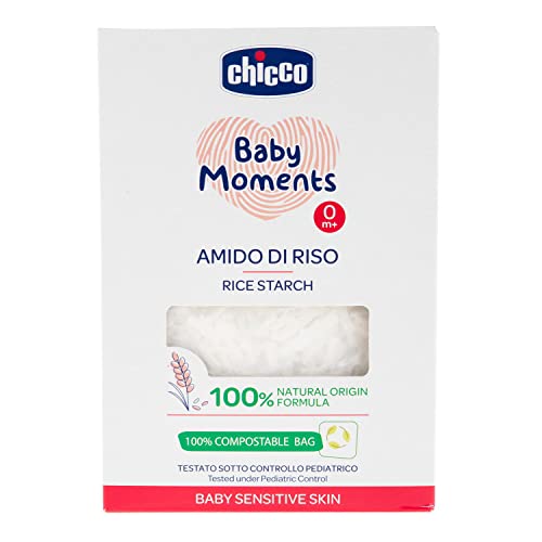 Chicco Baby Moments Amido di Riso, Calmante y Refrescante, Limpieza Suave Sin Irritar o Secar la Piel, Acción Emoliente, Baño para Bebés, Talco, 250 Gr, 0+ Meses