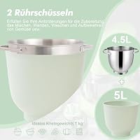 Kitchen in the box Küchenmaschine, 4,5 L & 5 L Knetmaschine, 10+P Geschwindigkeits Teigmaschine mit Knethaken, Rührhaken und Schneebesen, 1300 W, Hellgrün – Ansicht 4
