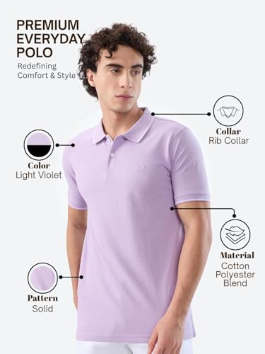 Image of Park Avenue Men Slim Fit Solid Pattern Cotton Polyester Blend Half Sleeve Polo Neck Casual T-Shirt