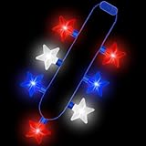 4th of July Necklace Accessories, 1PCS Light up Independence Day Necklaces Party Favor, Red White Blue Patriotic Fourth of July 7 Light Necklace, Glow Accessories for Memorial Veterans Day Parades