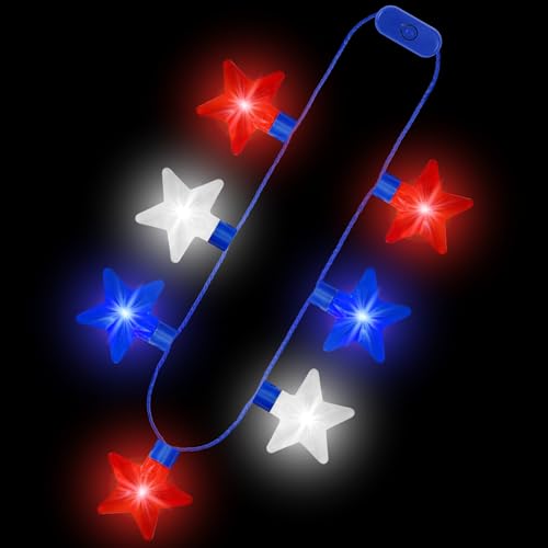 4PCS 4th of July Necklaces, Independence Day Light up Necklace Accessories, Red White Blue Fourth of July 7 Bulb Necklace Bulk, Glow Accessories for Memorial Day Veterans Day Patriotic Party Parades by EOBOH - Used condition - US$22.84