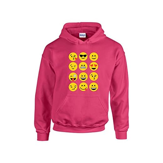 Most Popular Emoji Faces Cool Smile Heart Love Unisex Pullover Hoodie Hooded Sweatshirt(Pink,Medium)