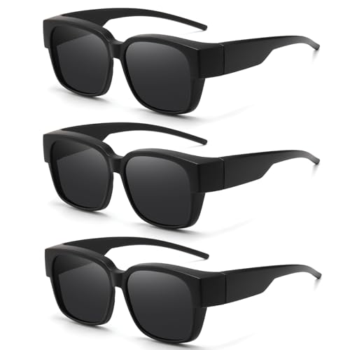 HAOLOTA Polarized Fit Over Glasses Sunglasses for Men Women Trendy Square Wrap Around Shades For Driving UV Protection A01 Black/Grey + Black/Grey + Black/Grey