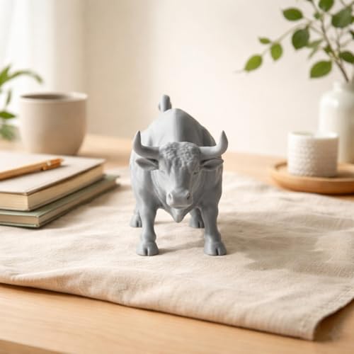Image of Stock Market Bull Statue Showpiece for Office Desk, Bull Figurine, Share Market Decor, Gift for Traders Investors, Wealth Symbol(Silver)