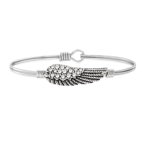 Luca + Danni Crystal Angel Wing Bangle Bracelet, Spiritual Jewelry Gift For Women, Girls, Wear As Single Or For Stacking - Brass Tone Petite Size Made In Usa #TOP2