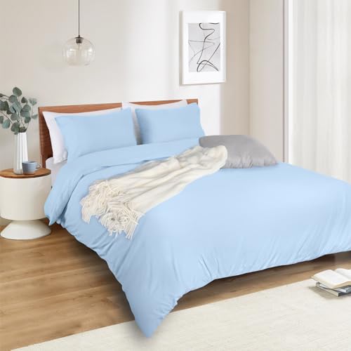 Image of Mejoroom Light Blue Duvet Cover Queen Size - Queen Duvet Cover Set - Soft and Breathable Comforter Cover with Zipper Closure, 3Pieces, 1 Duvet Cover (90x90) and 2 Pillow Cases(20x26)