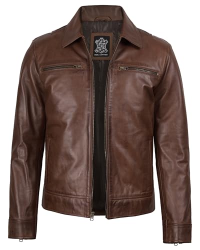 Image of Blingsoul Vintage Real Lambskin Leather Jacket For Mens - Moto Style Classic Shirt Collar Leather Jacket Men