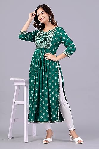 Image of NEW4U Women's Sequin Zari Embroidery Printed Naira Cut Kurti