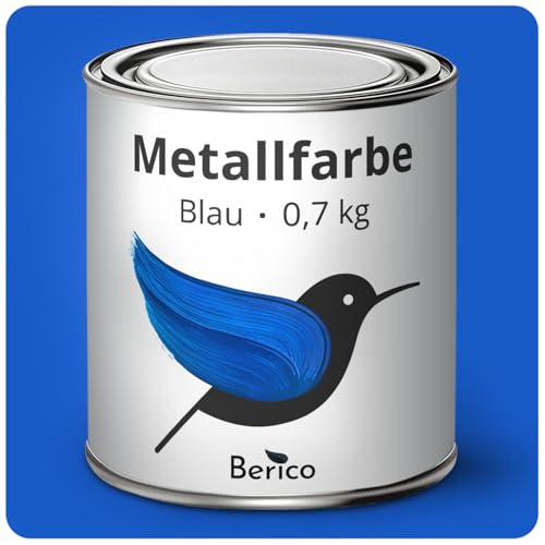 Berico Metallfarbe - Blau - 0,7 Kg - 4in1 Premium Metallschutzlack - Direkt auf Rost - Für Stahl, Zink, Aluminium, Kupfer und Eisen