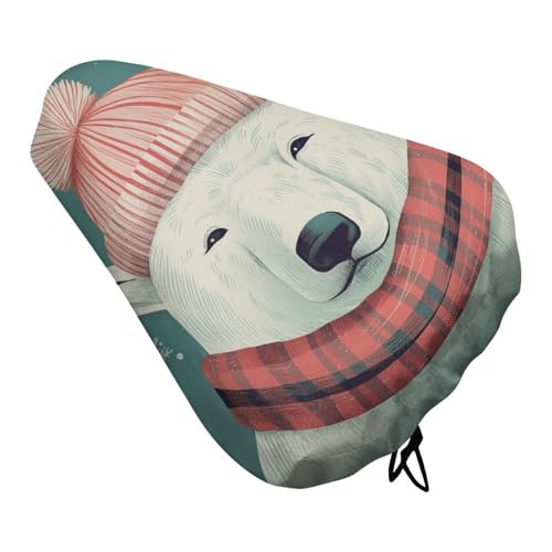 Bear Wearing Hat Bike Seat Cover for Men Women, Waterproof & Dustproof Bike Seat Cushion with Drawstring, Adjustable Bicycle Saddle Cover for Or Rain & Sun Protection