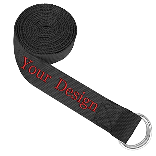 Muka Cinturón de Yoga Personalizada Estiramiento con Bucles Metálica Hebilla en D Correa Yoga para Fitness Pilates y Gimnasia Principiantes y avanzados 6ft 183 x 3,8 cm Negro