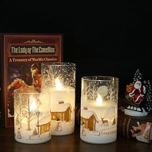 DRomance Snowman Glass Flameless Candles Battery Operated with Remote and Timer Real Wax LED Flickering Pillar Candles White Cold Light Window Christmas Holiday Decor D3 x 456