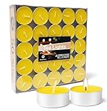 Artisoul 50 Stück Teelichter ohne Duft, gelb – 4 Stunden Brenndauer, Ø 3.8 cm, ideal für Tischdeko, Restaurant, Kirche & Osterdekoration, Feiern & gemütliche Atmosphäre
