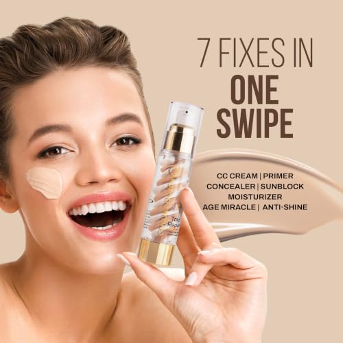 Image of Colors Queen 7 in 1 Total Repair Liquid Foundation | Full Coverage, Oil Free Comes with Primer, Concealer, Moisturizer, CC Cream for Smooth and Radiant Skin | Foundation for Face Makeup (03 - Natural, 50g)