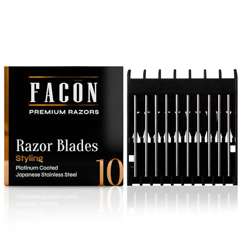 Facón Professional Beard Razor for Men Replacement Blades, Premium Razor Blades for Mustache Shaper, Beard Edger & Hair Lineup, Platinum Japanese Stainless Steel for Smooth & Precise Shave - 10 Count