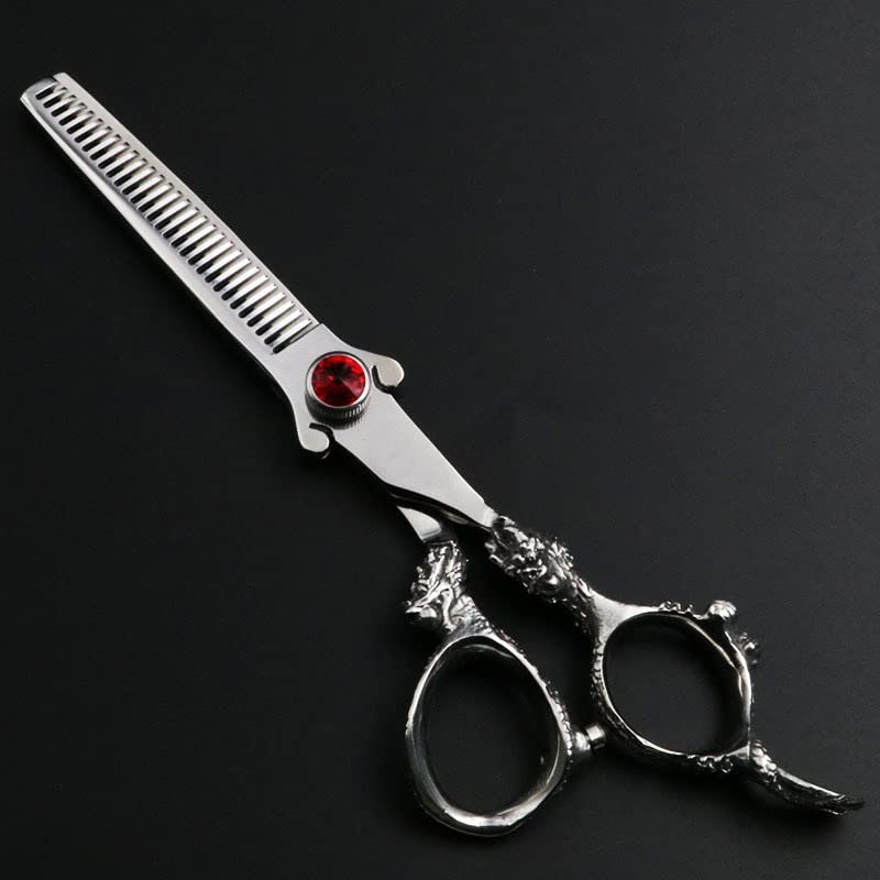 Hair Cutting Shears, 6 Inch Professional Hairdressing Scissors Set Cutting And Thinning Barber Shears Dragon Handle Ruby Style (Color : Set)