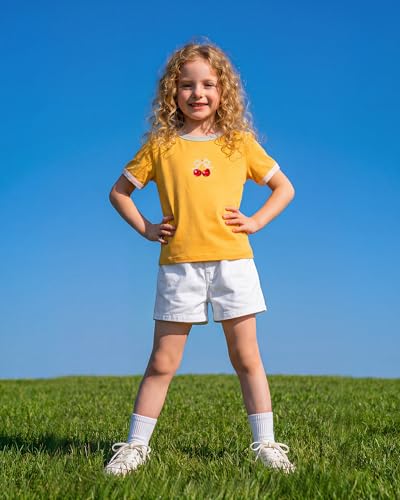 Image of Stelle Girls Retro Graphic T Shirt Soft Stretch Crewneck for School | Lightweight, Breathable, Soft, Stretchy, Cherry graphic, Relaxed fit, School, Play, Sports, Everyday wear, Vintage style