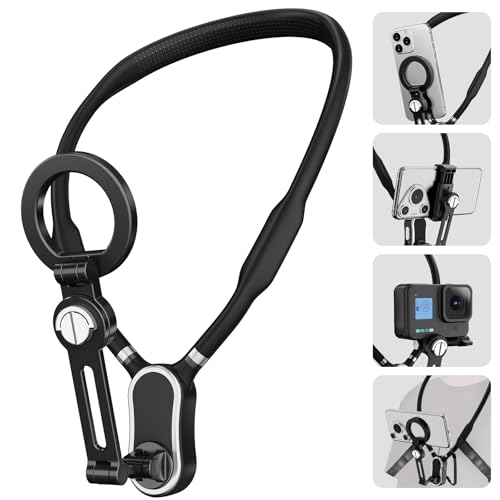Aoub マグネティックネックレスマウント Gopro用、POV/Vlogスマホ 首掛け 撮影、振動防止胸付きセルフィースタンド付きハンズフリーネックスタンドがアッ、新モデルスマホスタンド 首掛け適応させ iPhone 16 15 14 13 12 Pro